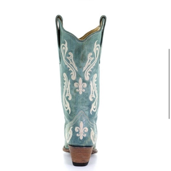 Corral-Turquoise Cortez/Cream Aged Leather Snip Toe Western Boots (Size:7.5) - Picture 4 of 11